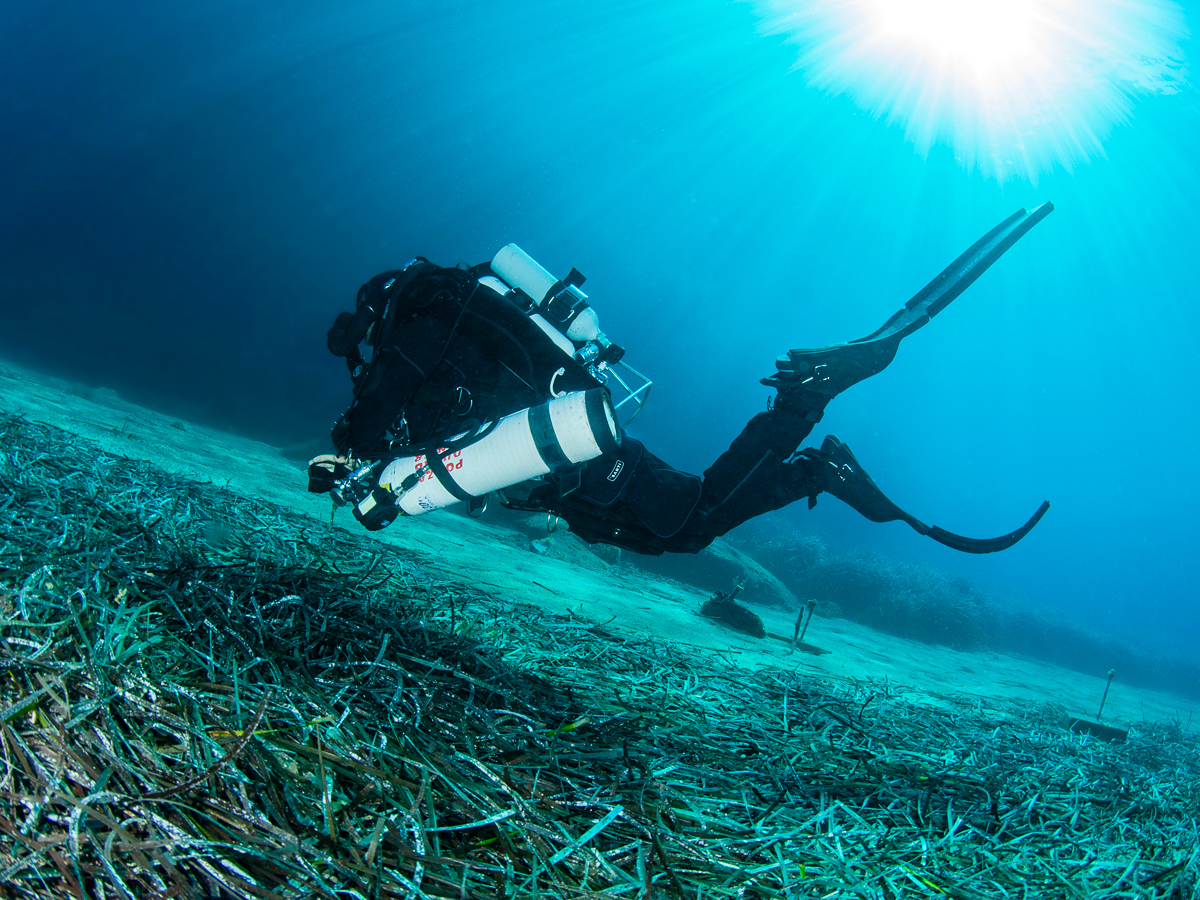 Un subacqueo con rebreather